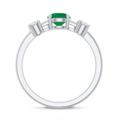 Genuine Emerald and Diamond Promise Three Stone Ring