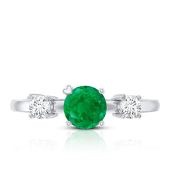 Genuine Emerald and Diamond Promise Three Stone Ring