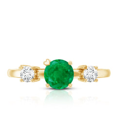 Genuine Emerald and Diamond Promise Three Stone Ring