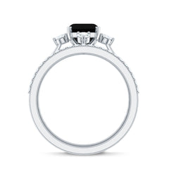 Certified Lab Grown Black and White Diamond Engagement Ring and Wedding Band Set