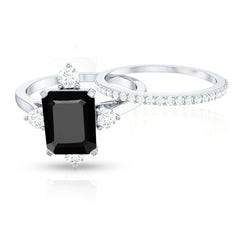 Certified Lab Grown Black and White Diamond Engagement Ring and Wedding Band Set