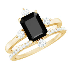 Certified Lab Grown Black and White Diamond Engagement Ring and Wedding Band Set