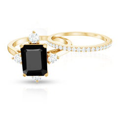 Certified Lab Grown Black and White Diamond Engagement Ring and Wedding Band Set