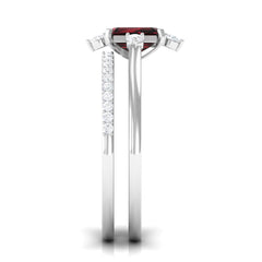 Natural Emerald Cut Garnet Diamond Wedding Bridal Ring Set of 2