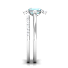 1.25 Ct Octagon Solitaire Aquamarine and Diamond Ring Set