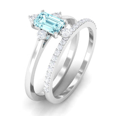 1.25 Ct Octagon Solitaire Aquamarine and Diamond Ring Set