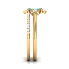 1.25 Ct Octagon Solitaire Aquamarine and Diamond Ring Set