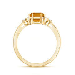 Certified Natural Citrine Emerald Cut Engagement Ring with Diamond