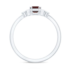 Certified Garnet Emerald Cut Engagement Ring with Real Diamond