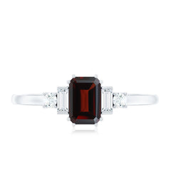 Certified Garnet Emerald Cut Engagement Ring with Real Diamond