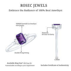 Octagon Amethyst Solitaire Engagement Ring with Diamond