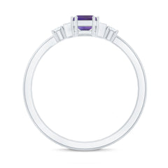 Octagon Amethyst Solitaire Engagement Ring with Diamond