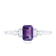 Octagon Amethyst Solitaire Engagement Ring with Diamond
