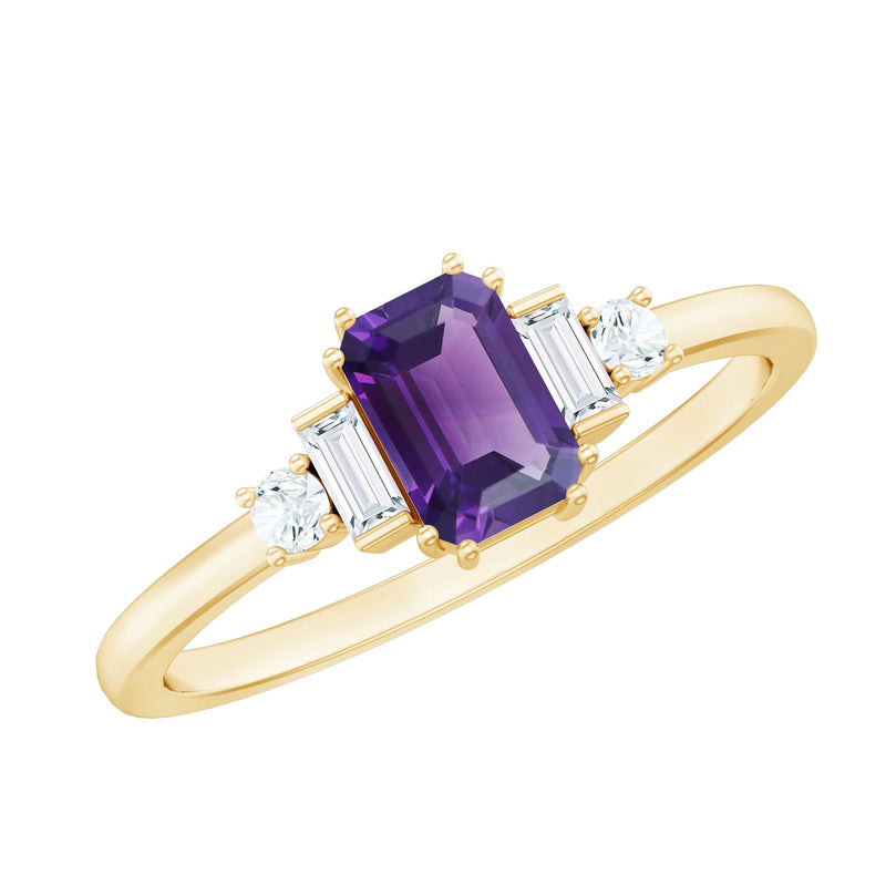 Octagon Amethyst Solitaire Engagement Ring with Diamond