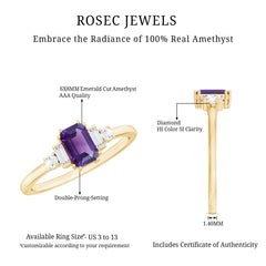 Octagon Amethyst Solitaire Engagement Ring with Diamond