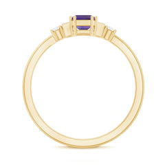 Octagon Amethyst Solitaire Engagement Ring with Diamond