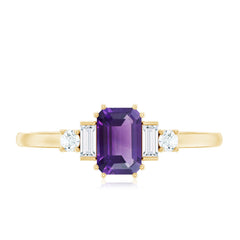 Octagon Amethyst Solitaire Engagement Ring with Diamond