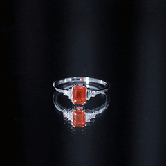1 CT Emerald Cut Fire Opal Engagement Ring with Diamond