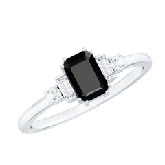 Emerald Cut Black Onyx Engagement Ring with Diamonds