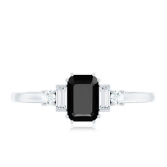 Emerald Cut Black Onyx Engagement Ring with Diamonds