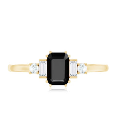 Emerald Cut Black Onyx Engagement Ring with Diamonds