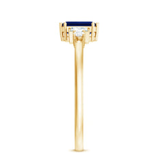 Certified 1.75 Carat Lab Grown Blue Sapphire Emerald Cut Engagement Ring with Diamond