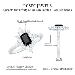 Emerald Cut Created Black Diamond Halo Engagement Ring with Diamond