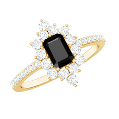 Emerald Cut Created Black Diamond Halo Engagement Ring with Diamond