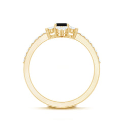 Emerald Cut Created Black Diamond Halo Engagement Ring with Diamond