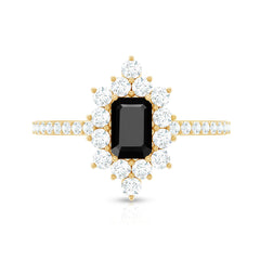 Emerald Cut Created Black Diamond Halo Engagement Ring with Diamond
