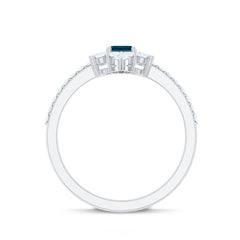 4X6mm Emerald Cut London Blue Topaz Antique Looking Engagement Ring with Diamond Halo
