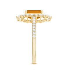Vintage Looking Citrine Emerald Cut Engagement Ring with Halo