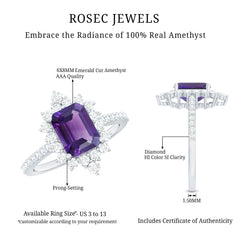 Vintage Inspired Amethyst and Diamond Halo Engagement Ring