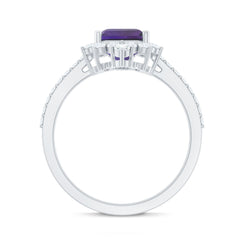 Vintage Inspired Amethyst and Diamond Halo Engagement Ring