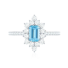 Vintage Aquamarine and Diamond Halo Engagement Ring