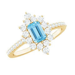 Vintage Aquamarine and Diamond Halo Engagement Ring