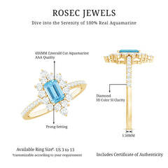 Vintage Aquamarine and Diamond Halo Engagement Ring