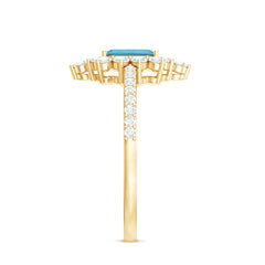 Vintage Aquamarine and Diamond Halo Engagement Ring