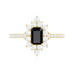 Vintage Inspired Black Onyx Engagement Ring with Diamond Halo