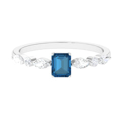 4X6mm Emerald Cut London Blue Topaz Solitaire Ring with Diamond