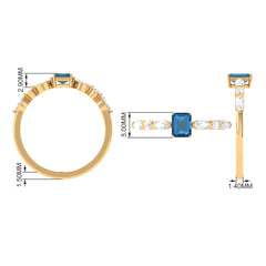 4X6mm Emerald Cut London Blue Topaz Solitaire Ring with Diamond