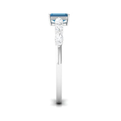 4X6mm Emerald Cut London Blue Topaz Solitaire Ring with Diamond