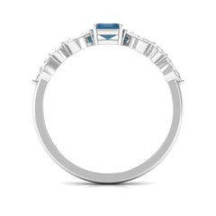 4X6mm Emerald Cut London Blue Topaz Solitaire Ring with Diamond