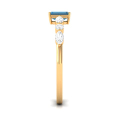 4X6mm Emerald Cut London Blue Topaz Solitaire Ring with Diamond