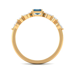 4X6mm Emerald Cut London Blue Topaz Solitaire Ring with Diamond