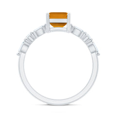 Certified Real Citrine Emerald Cut Engagement Ring with Moissanite