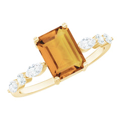 Certified Real Citrine Emerald Cut Engagement Ring with Moissanite