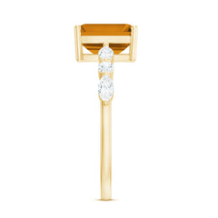 Certified Real Citrine Emerald Cut Engagement Ring with Moissanite