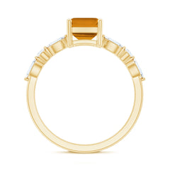 Certified Real Citrine Emerald Cut Engagement Ring with Moissanite