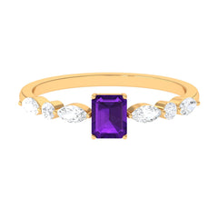 Octagon Amethyst Solitaire Ring with Diamond Side Stones